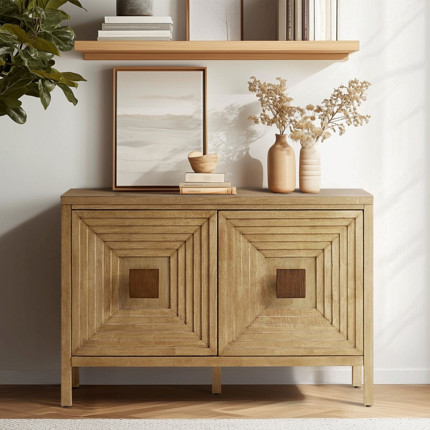 Paige Geometric 2-Door Storage Cabinet with Adjustable Shelves