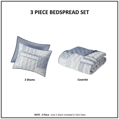 Madison Park 3 Piece Jacquard Patchwork Quilt Set