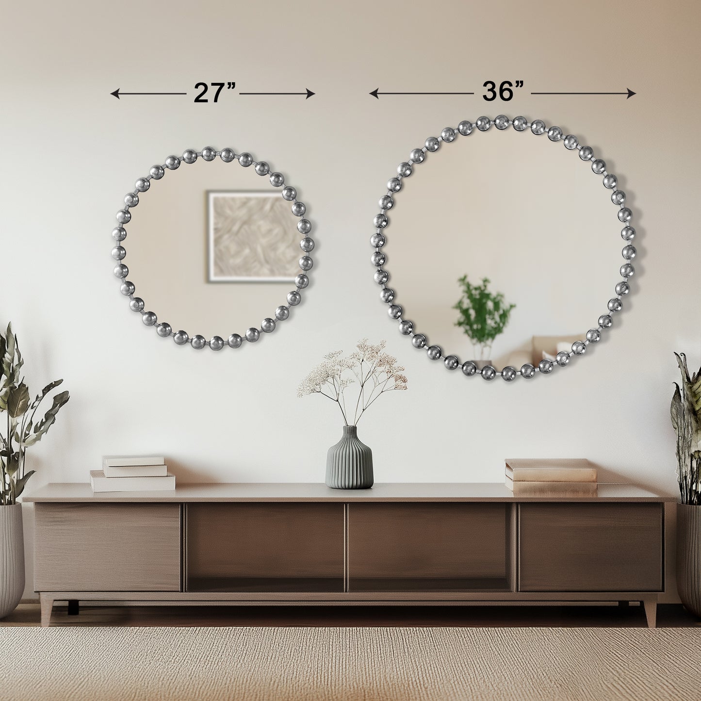 Madison Park Signature 27" Medium Decorative Round Wall Mirror with Beaded Metal Frame