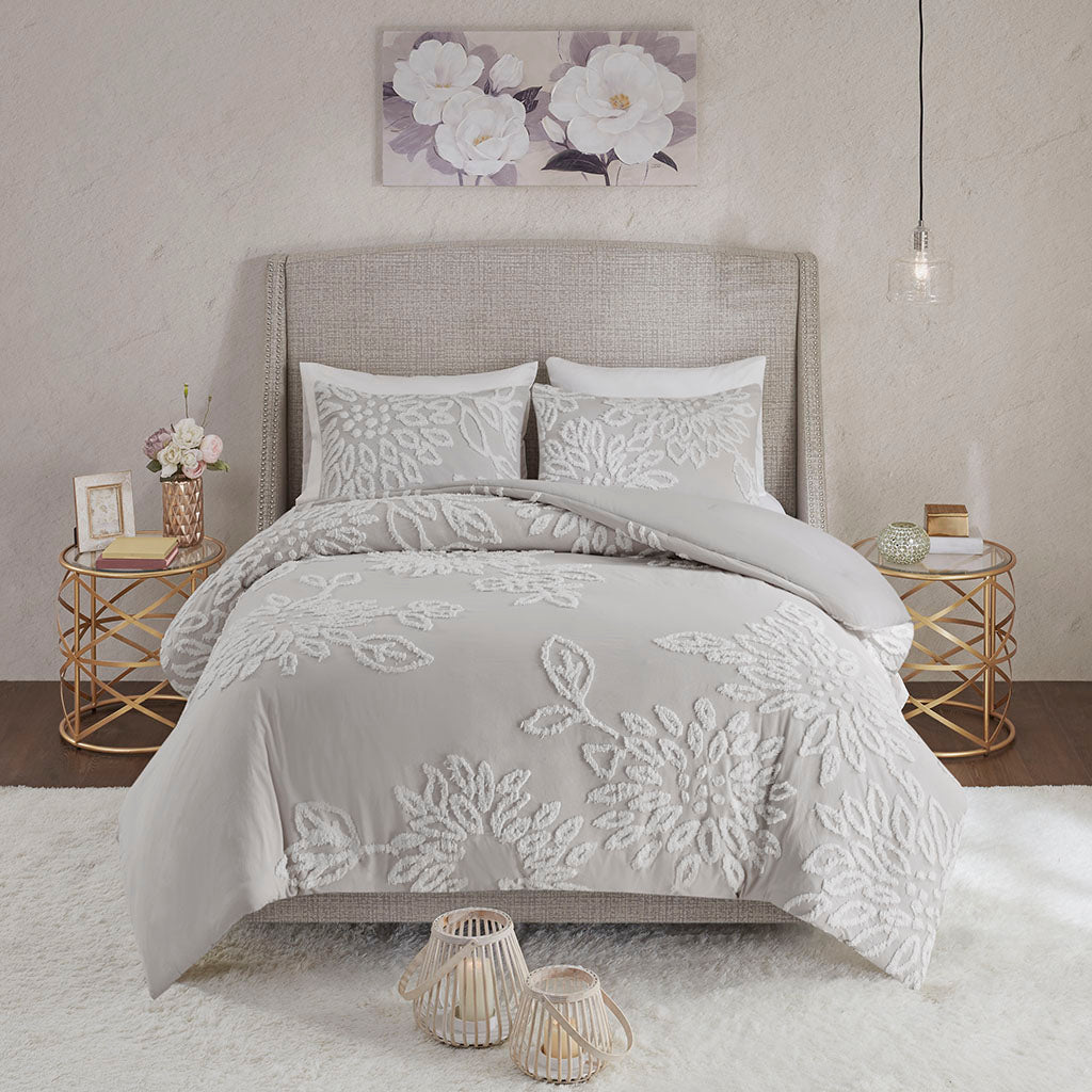 Madison Park 3 Piece Tufted Cotton Chenille Floral Comforter Set