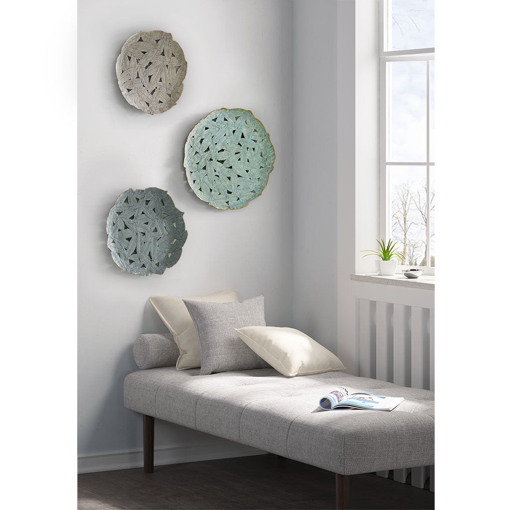 Madison Park Textured Feather 3-piece Metal Disc Wall Decor Set