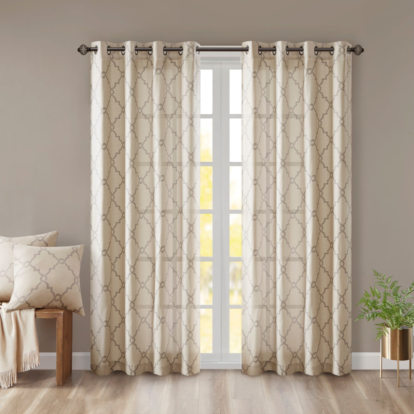 Madison Park Fretwork Print Grommet Top Window Curtain Panel