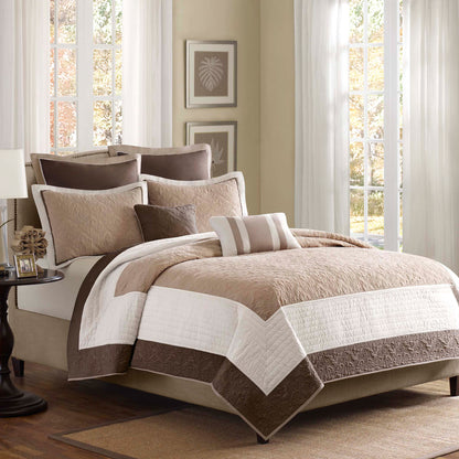 Madison Park 7 Piece Quilt Set with Euro Shams and Throw Pillows