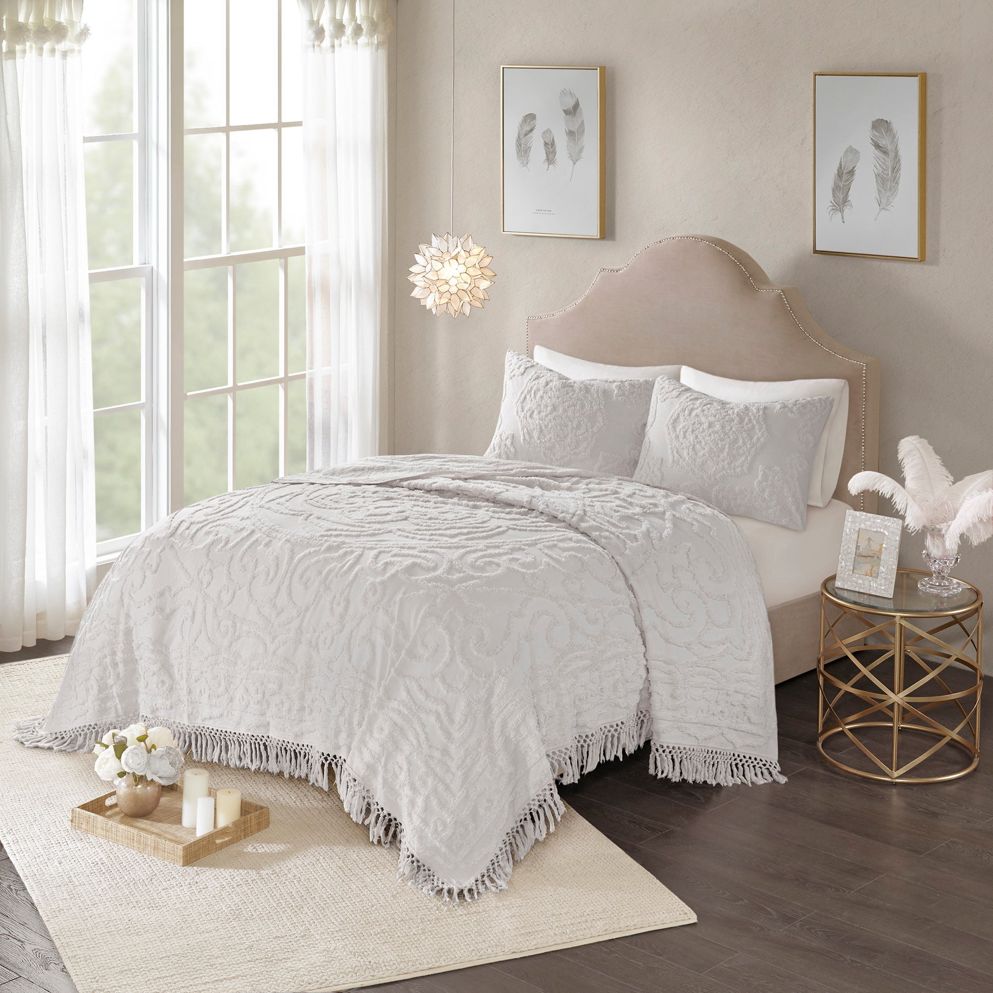Madison Park Tufted Cotton Chenille Medallion Fringe Coverlet Mini Set