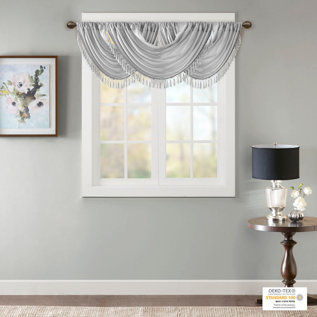 Madison Park Faux Silk Waterfall Embellished Valance