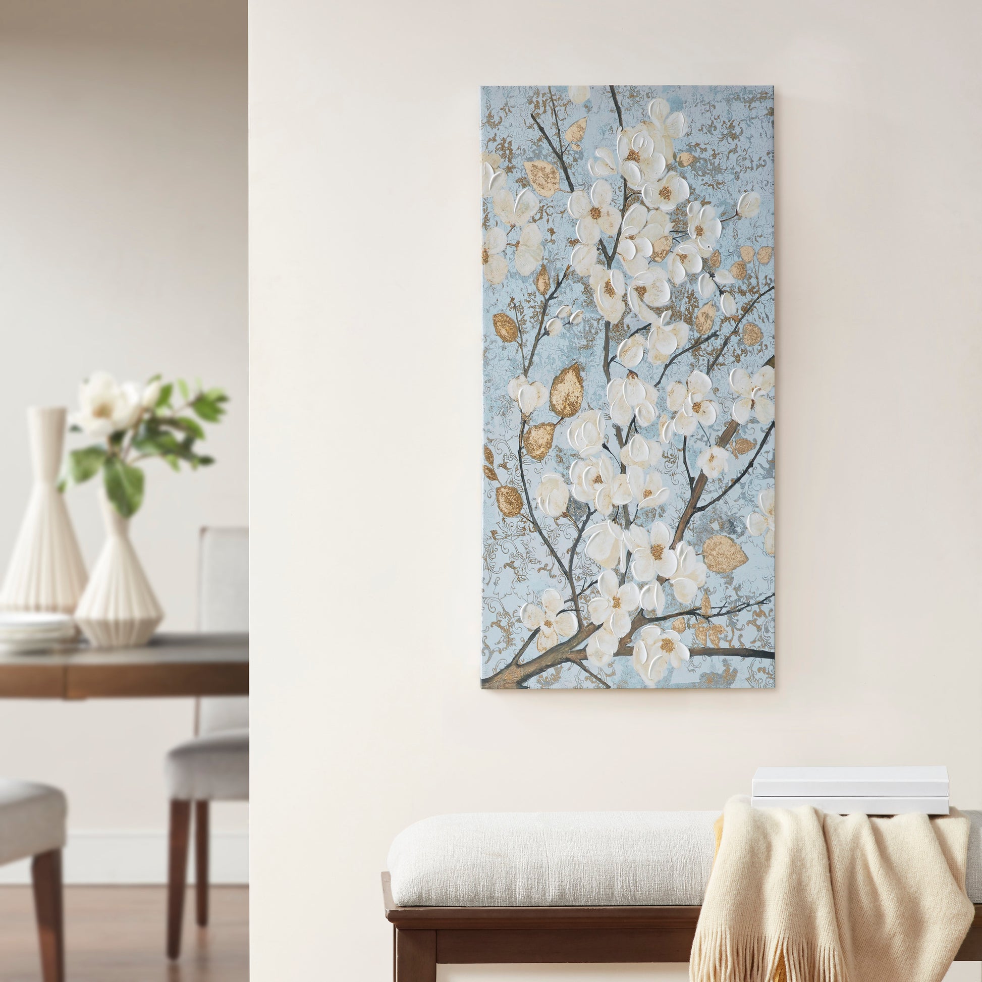 Madison Park Gold Foil and Hand Embellished Floral Canvas Wall Art