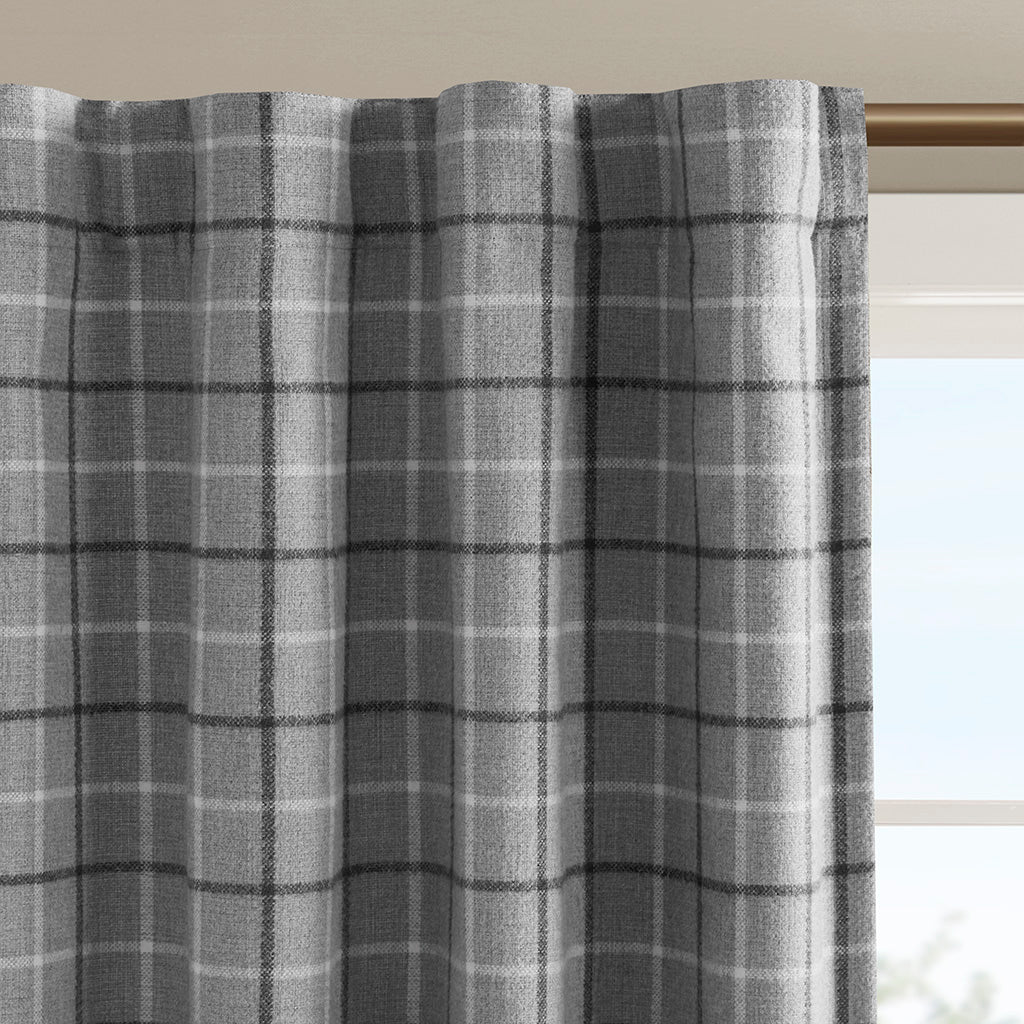 Madison Park Plaid Rod Pocket and Back Tab Curtain Panel with Fleece Lining