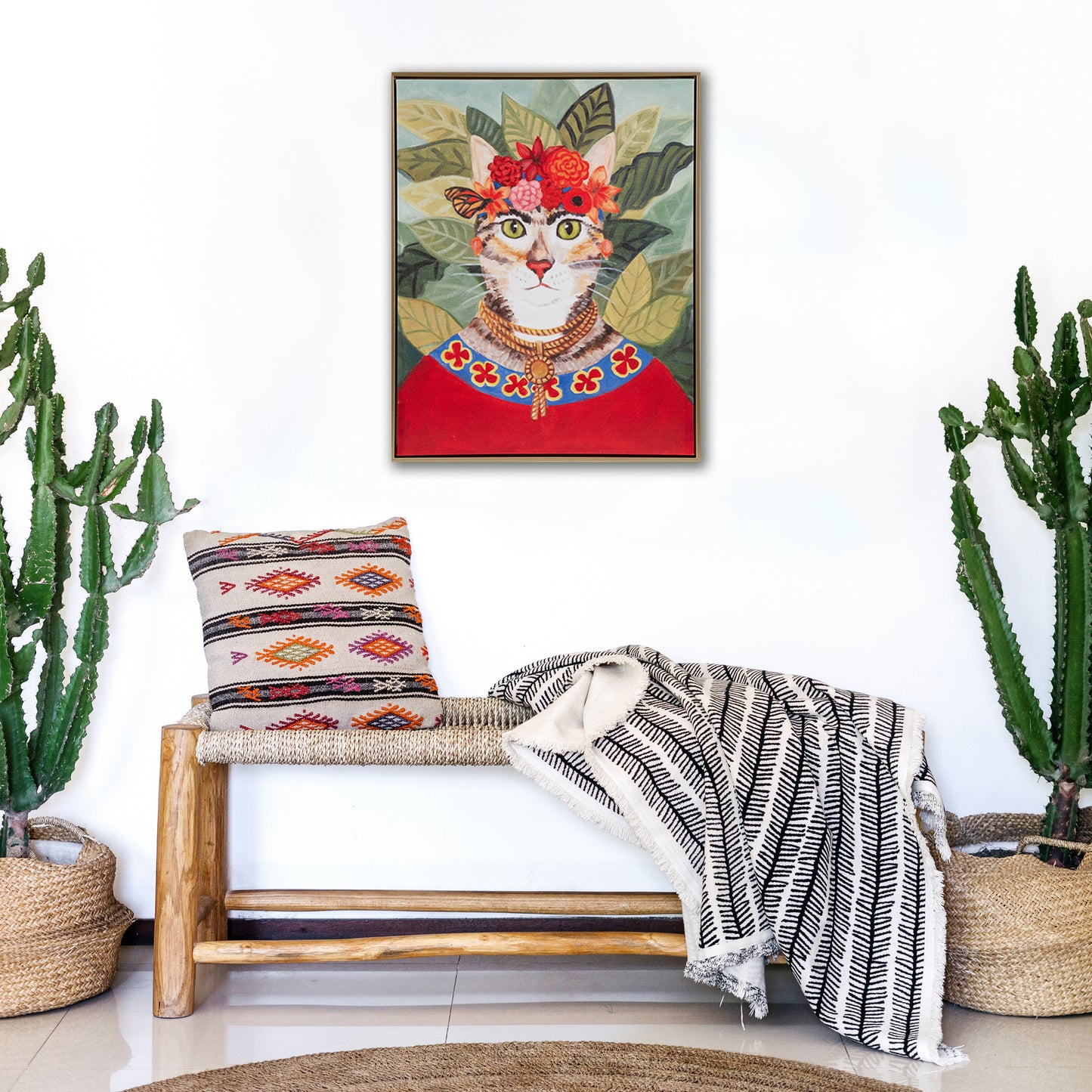 Madison Park Bohemian Cat In Forest Framed Canvas Wall Art
