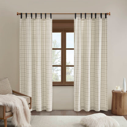 Madison Park Plaid Faux Leather Tab Top Curtain Panel with Fleece Lining