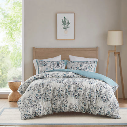 Madison Park 3 Piece Floral Printed Cotton Duvet Cover Set