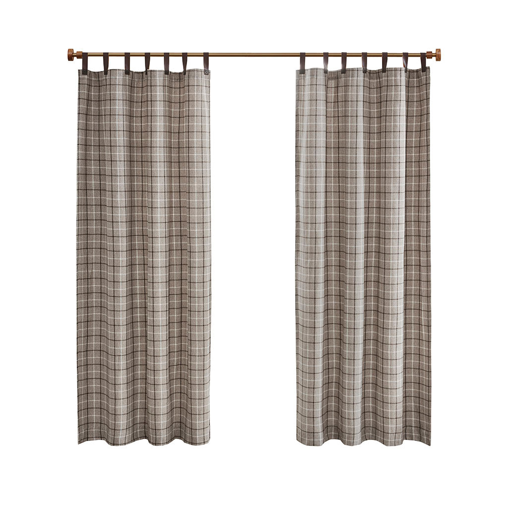 Madison Park Plaid Faux Leather Tab Top Curtain Panel with Fleece Lining