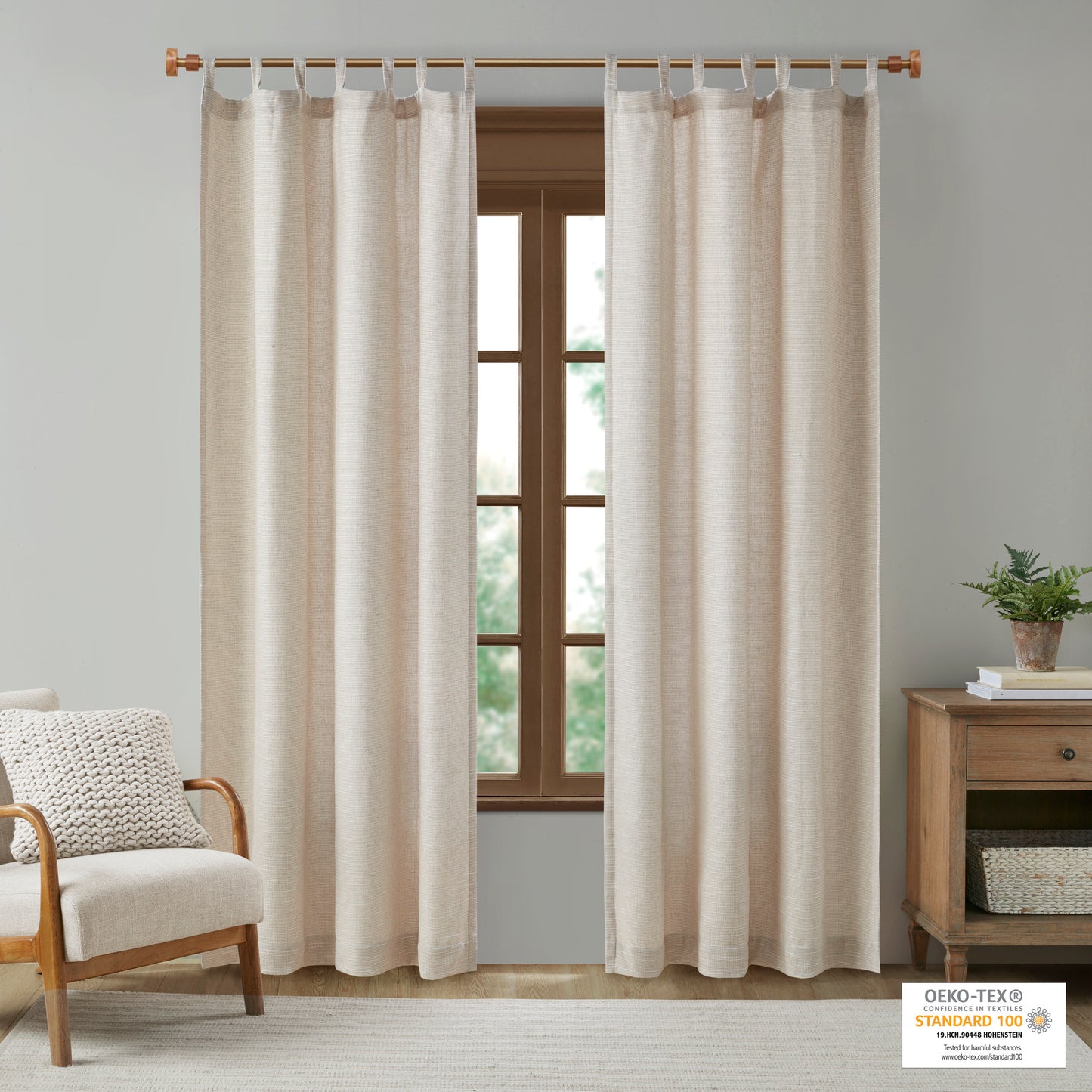 Madison Park Faux Linen Tab Top Fleece Lined Curtain Panel