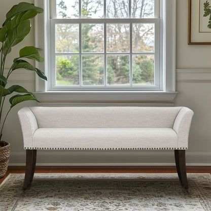 Madison Park 49.5" Upholstered Bench with Back & Wood Legs