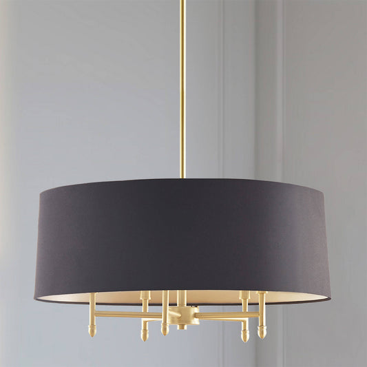 Hampton Hill Presidio 5-Light Dimmable Chandelier with Drum-shaped Fabric Shade & Adjustable Height