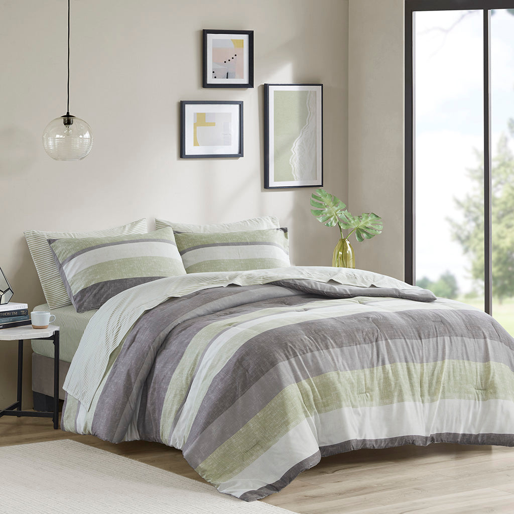 Madison Park Essentials Stripe Comforter Set with Bed Sheets