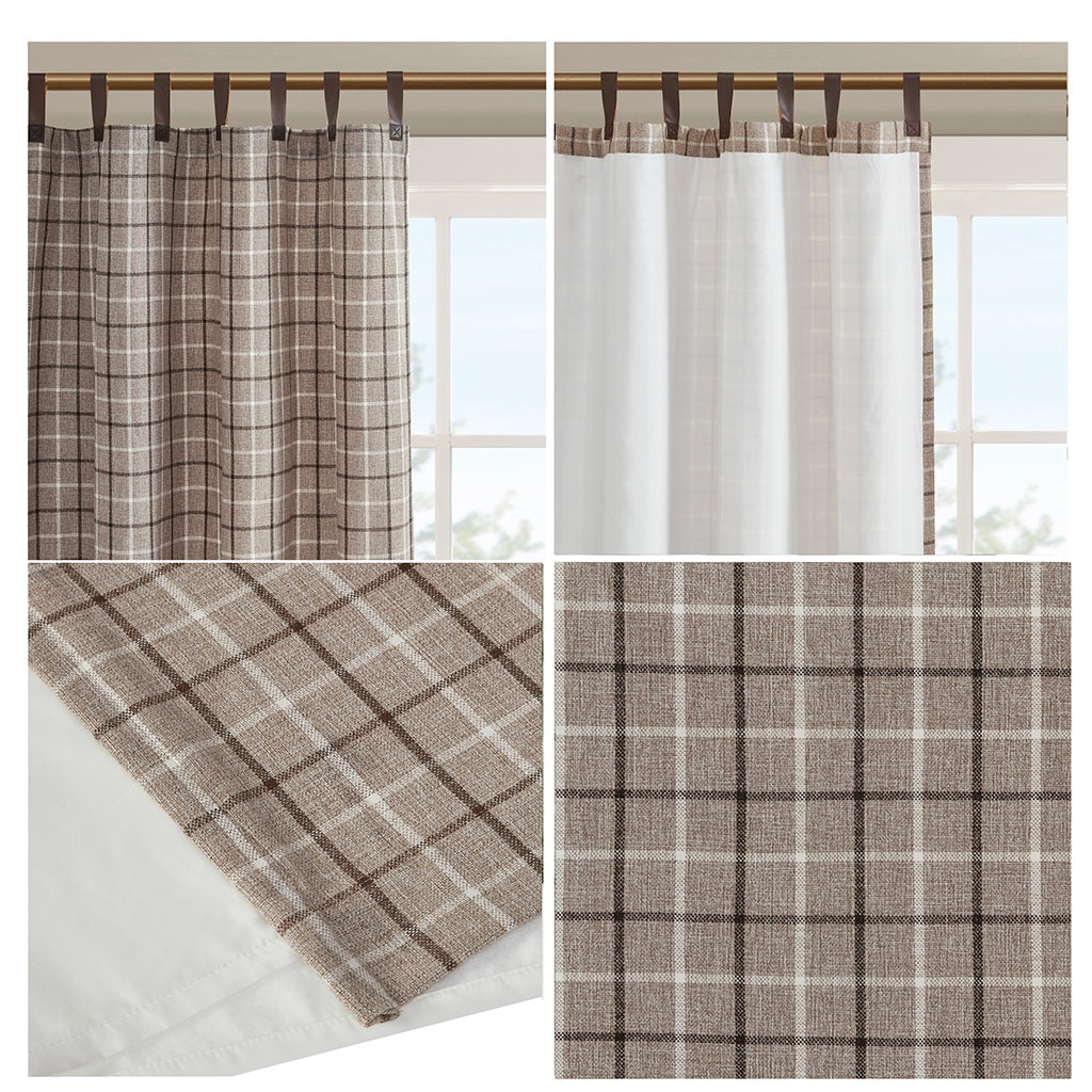 Madison Park Plaid Faux Leather Tab Top Curtain Panel with Fleece Lining