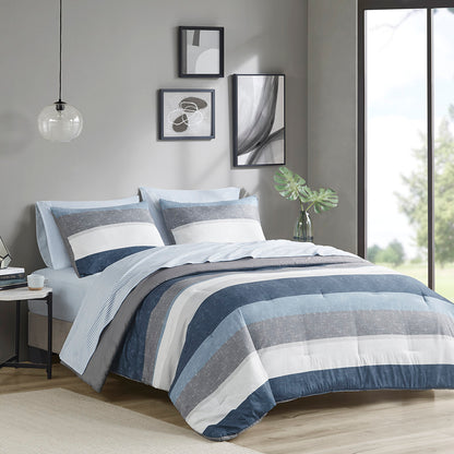 Madison Park Essentials Stripe Comforter Set with Bed Sheets