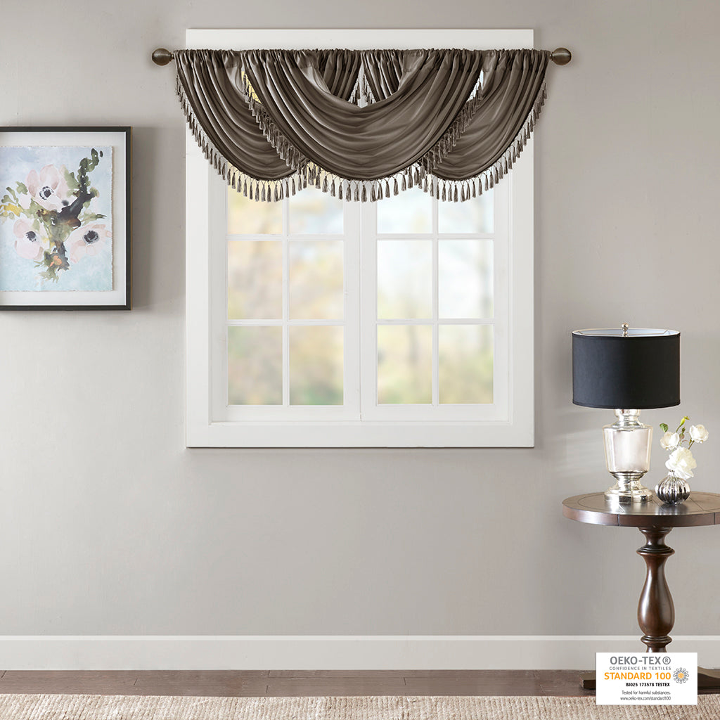 Madison Park Faux Silk Waterfall Embellished Valance