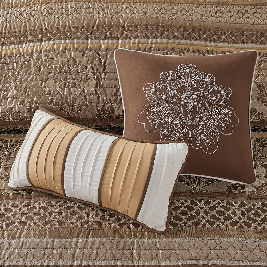 Madison Park 6 Piece Jacquard Quilt Set with Throw Pillows