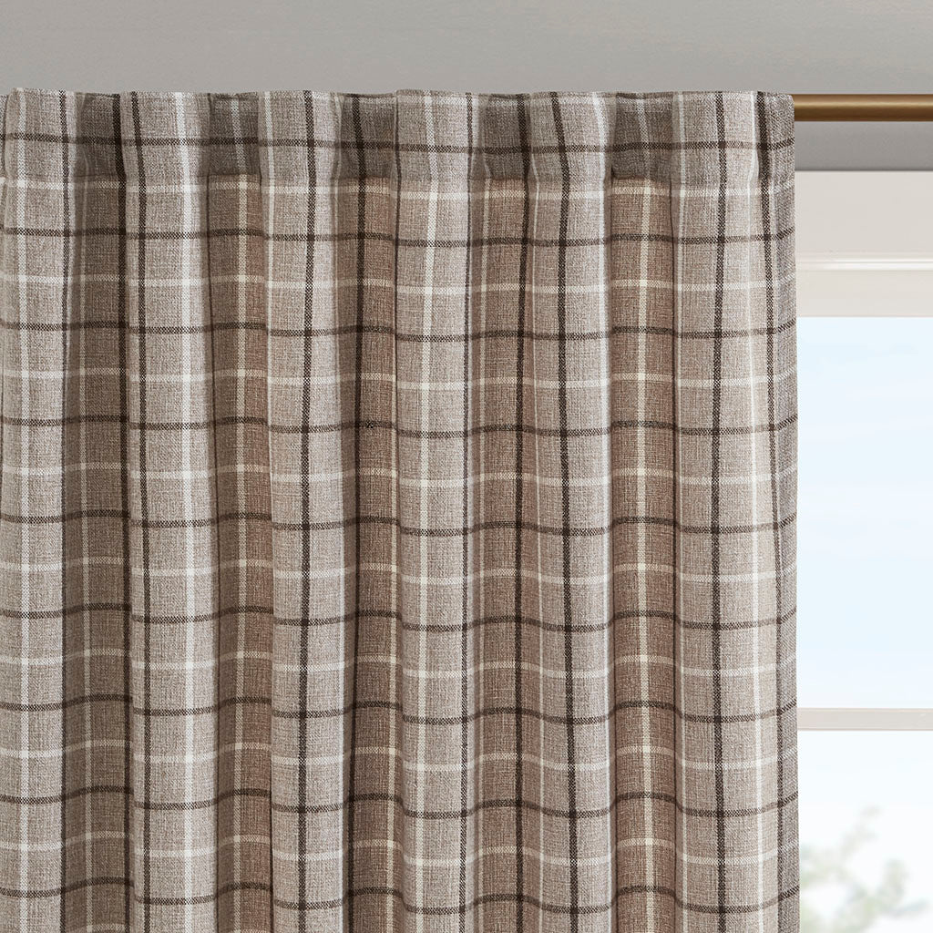 Madison Park Plaid Rod Pocket and Back Tab Curtain Panel with Fleece Lining