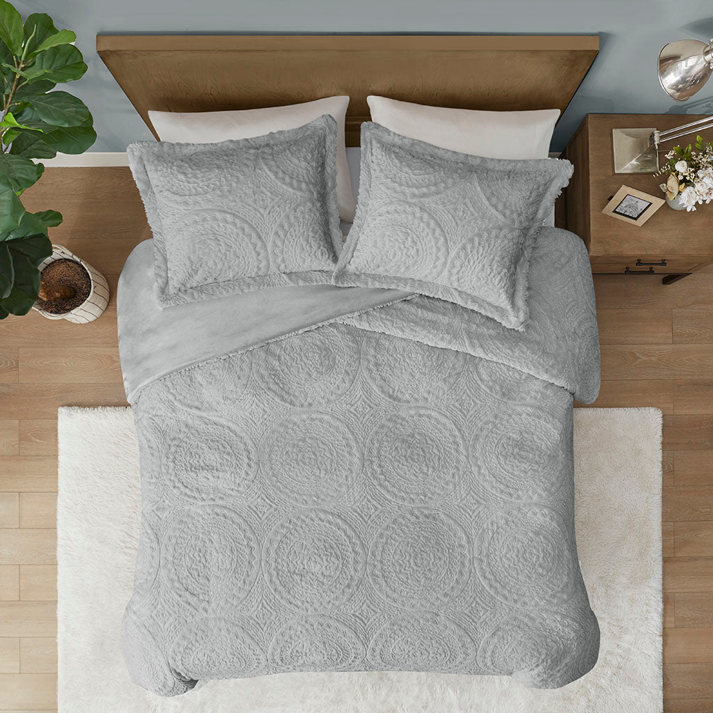 Madison Park Embroidered Medallion Faux Fur Ultra Plush Comforter Mini Set