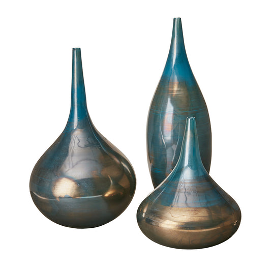 Madison Park Signature Blue and Bronze Decorative Glass Vases 3-piece set