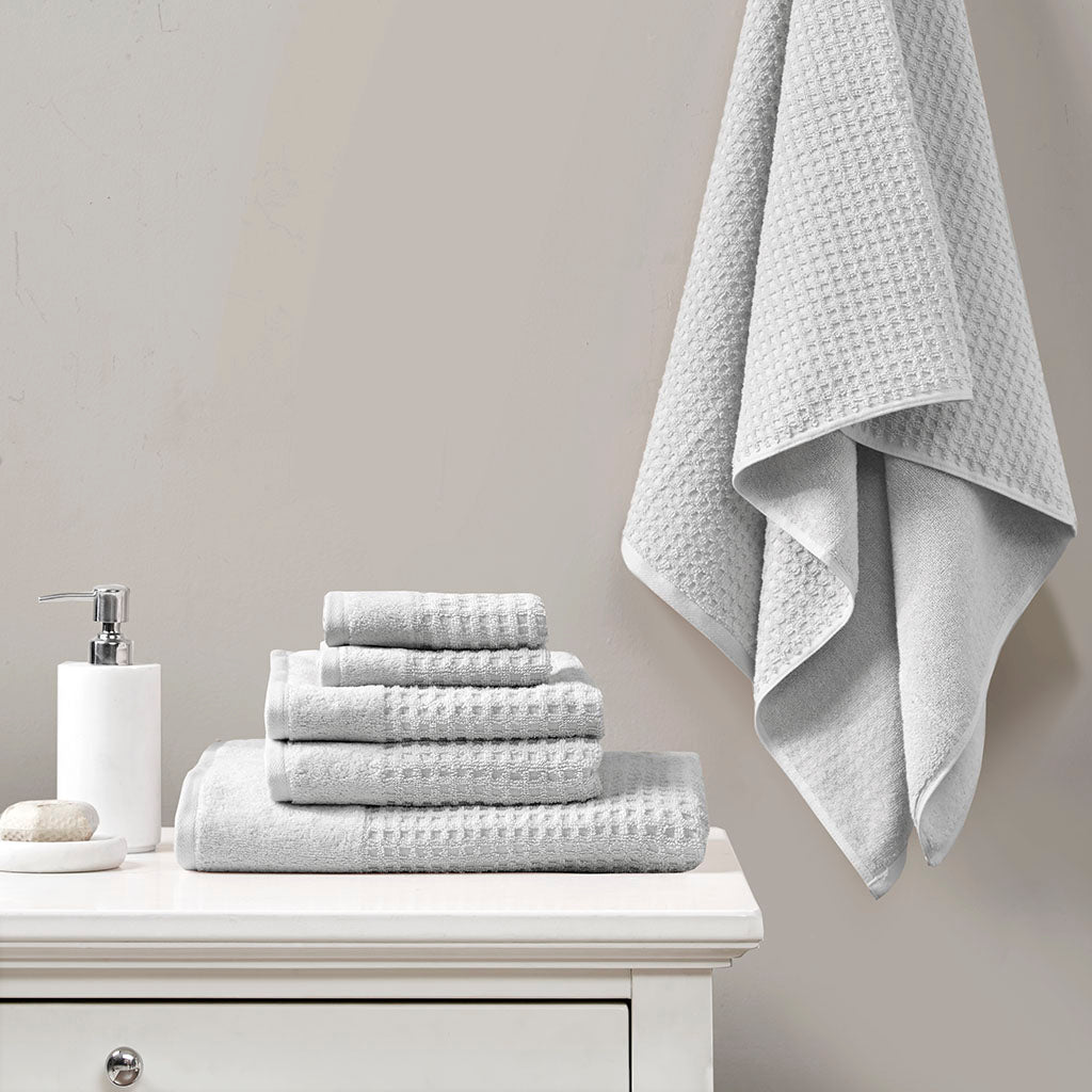 Madison Park Cotton Waffle Jacquard Antimicrobial Bath Towel 6 Piece Set