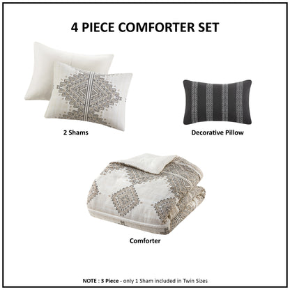 Madison Park 4 Piece Printed Duvet Cover Set with Throw Pillow