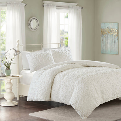 Madison Park 3 Piece Tufted Cotton Chenille Duvet Cover Set