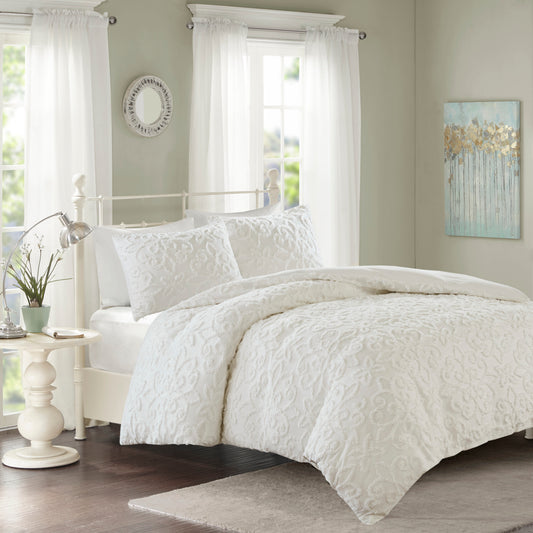 Madison Park 3 Piece Tufted Cotton Chenille Duvet Cover Set