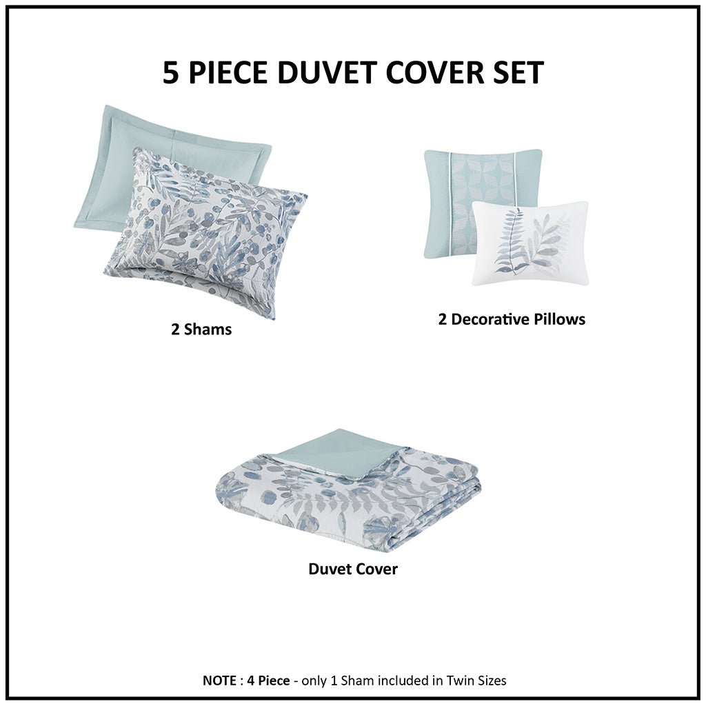 Madison Park 5 Piece Seersucker Duvet Cover Set with Throw Pillows