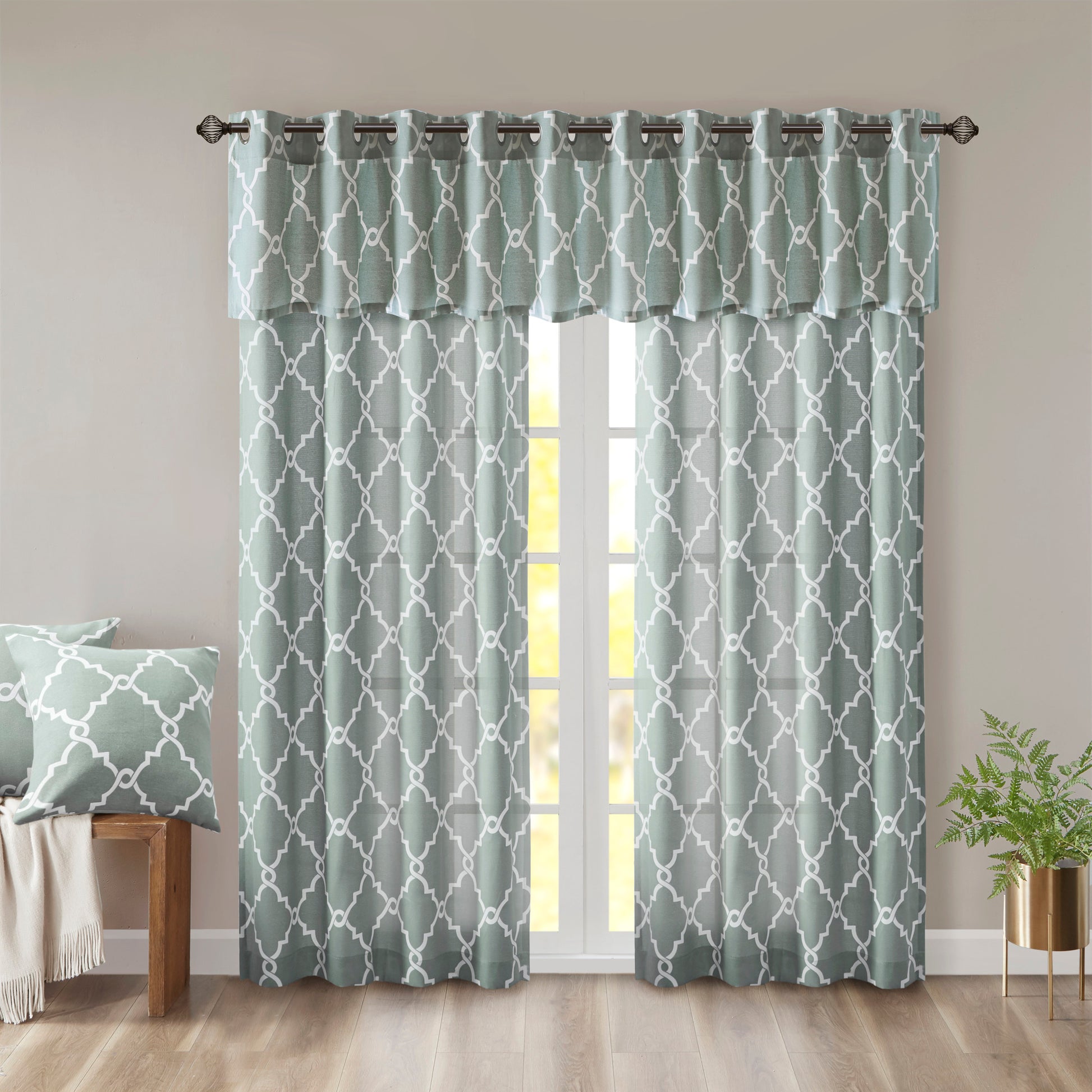 Madison Park Fretwork Print Grommet Top Window Valance