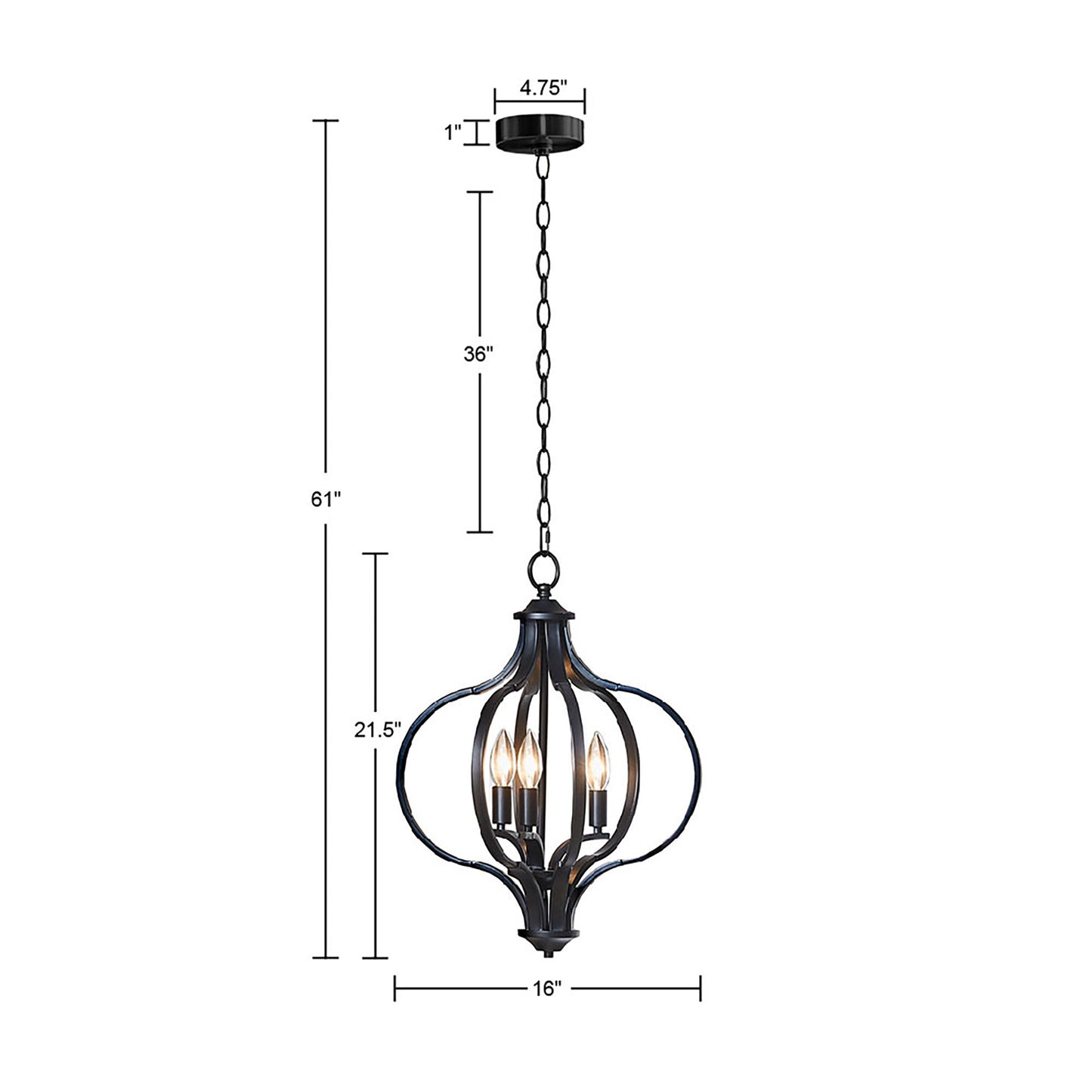 Hampton Hill 3-Light Metal Chandelier with Adjustable Chain