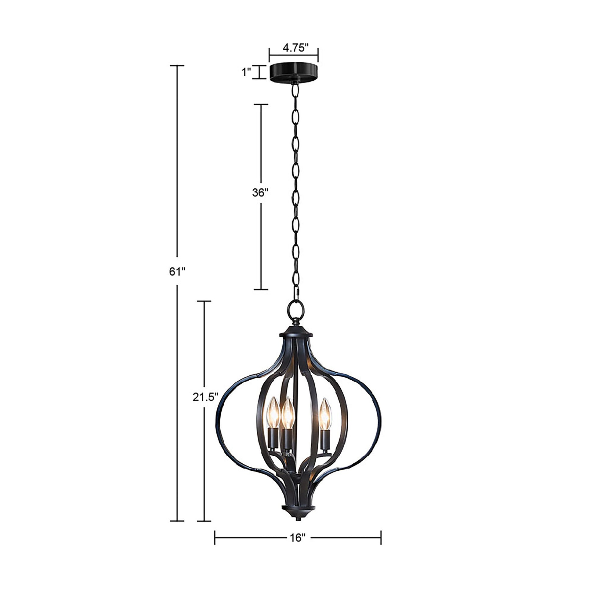 Hampton Hill 3-Light Metal Chandelier with Adjustable Chain