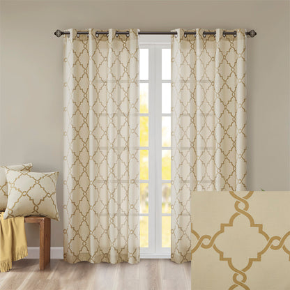 Madison Park Fretwork Print Grommet Top Window Curtain Panel