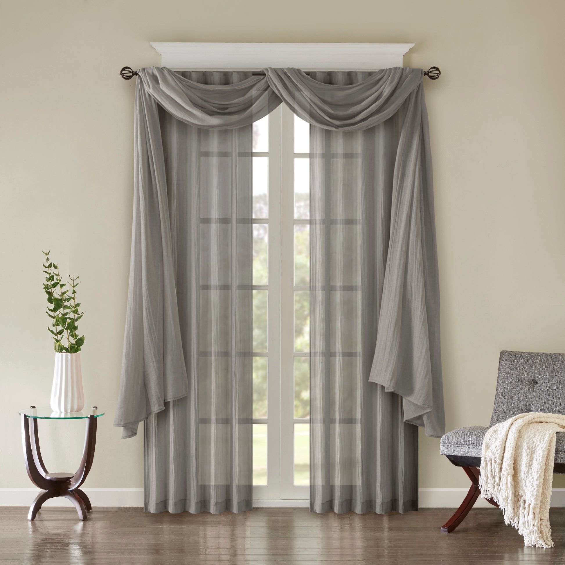Madison Park Solid Crushed Curtain Panel Pair