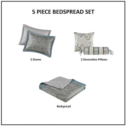 Madison Park 5 Piece Jacquard Bedspread Set with Throw Pillows