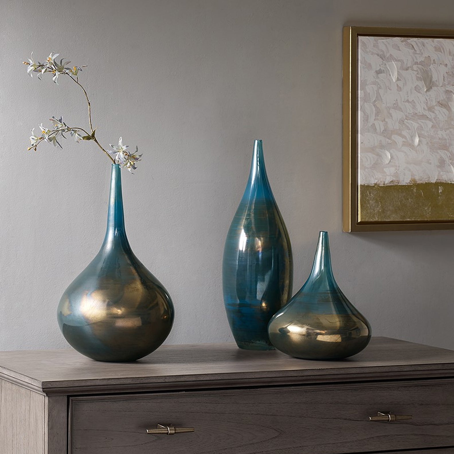 Madison Park Signature Blue and Bronze Decorative Glass Vases 3-piece set