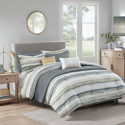 Madison Park 8 Piece Printed Seersucker Comforter and Quilt Set Collection