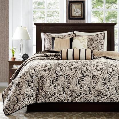 Madison Park 6 Piece Jacquard Quilt Set with Throw Pillows