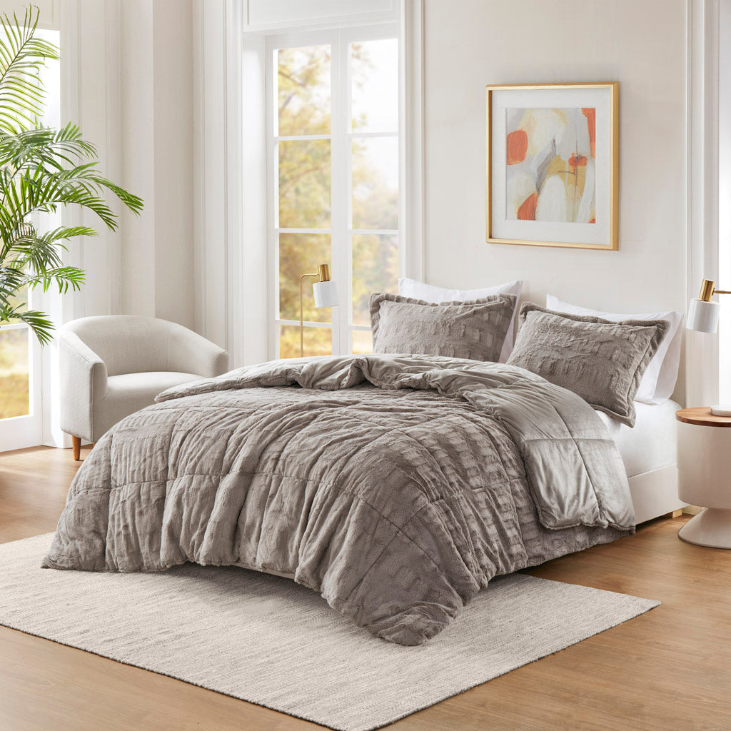 Madison Park Solid Faux Fur Comforter Mini Set