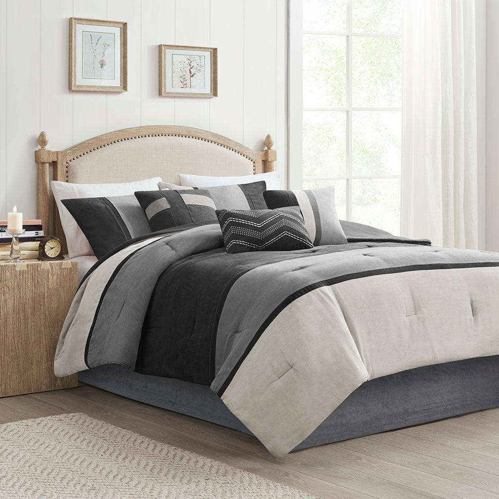Palisades 7 Piece Faux Suede Comforter Set (select "blue")