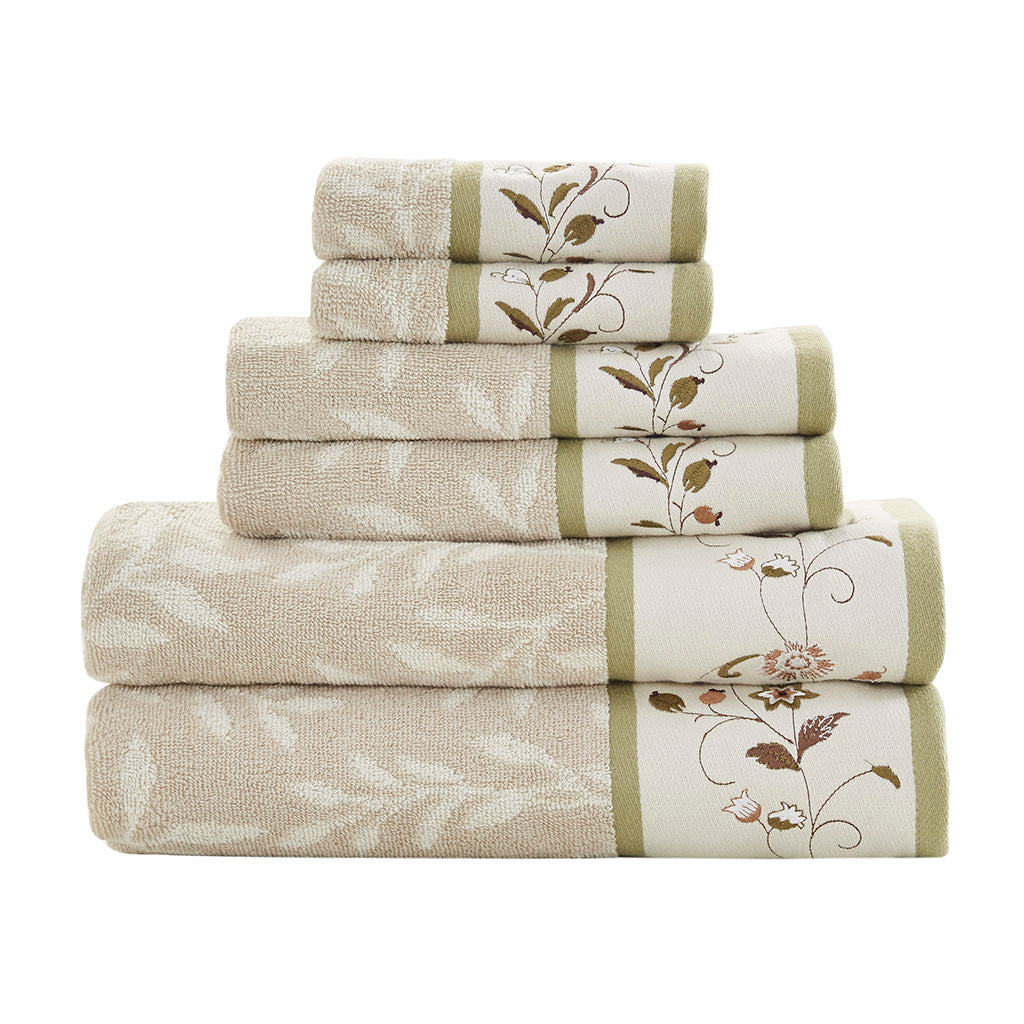 Madison Park Embroidered Cotton Jacquard 6 Piece Towel Set