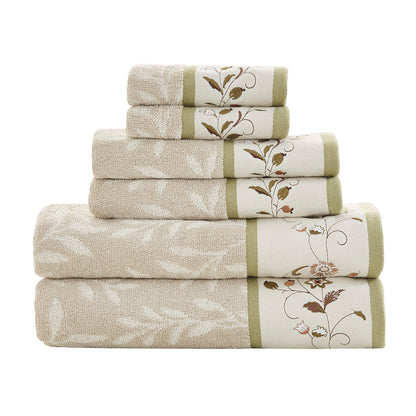 Madison Park Embroidered Cotton Jacquard 6 Piece Towel Set