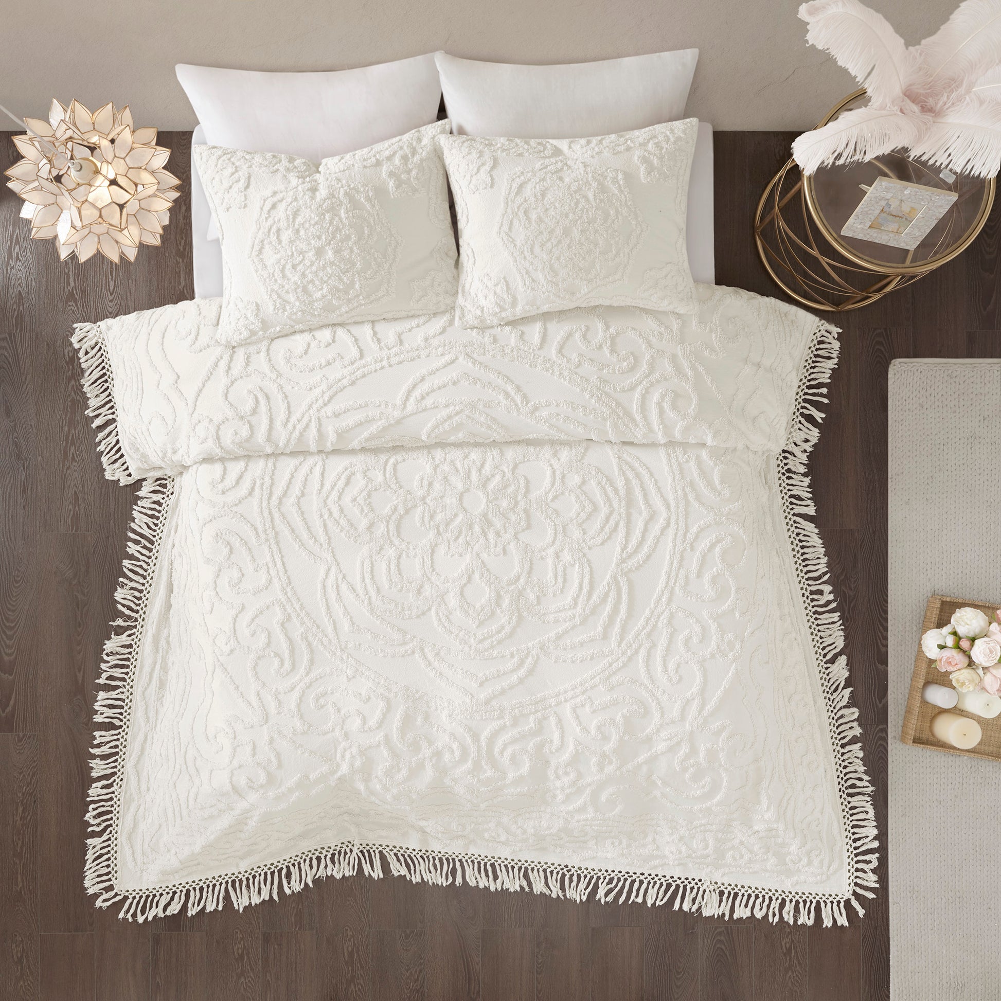 Madison Park 3-Piece Tufted Cotton Chenille Medallion Duvet Cover Set