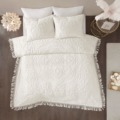 Madison Park 3-Piece Tufted Cotton Chenille Medallion Duvet Cover Set