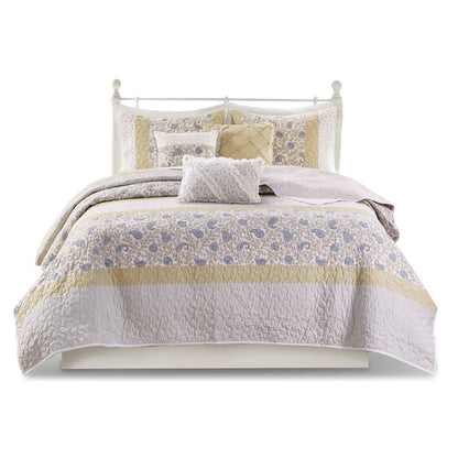 Madison Park 6 Piece Cotton Percale Quilt Set with Throw Pillows