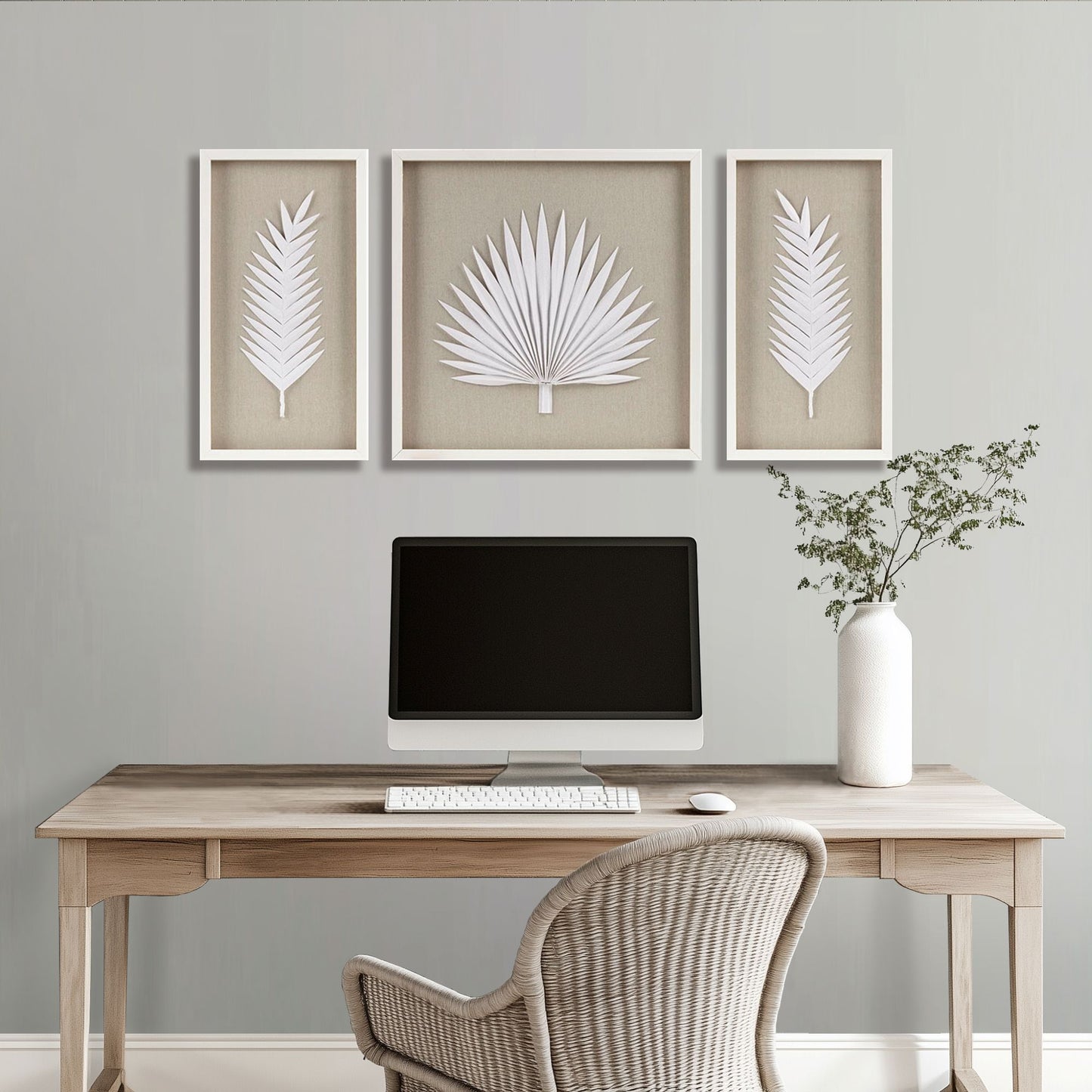 Madison Park Framed Rice Paper Palm Leaves 3-piece Shadowbox Wall Decor Set