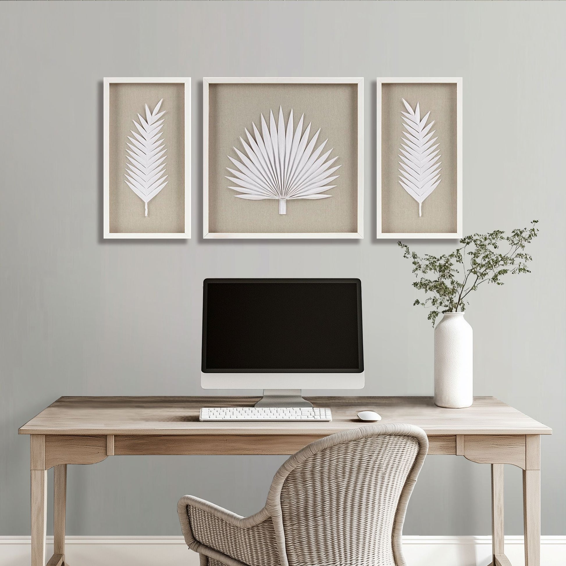 Madison Park Framed Rice Paper Palm Leaves 3-piece Shadowbox Wall Decor Set