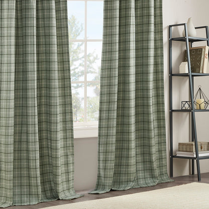 Madison Park Plaid Faux Leather Tab Top Curtain Panel with Fleece Lining